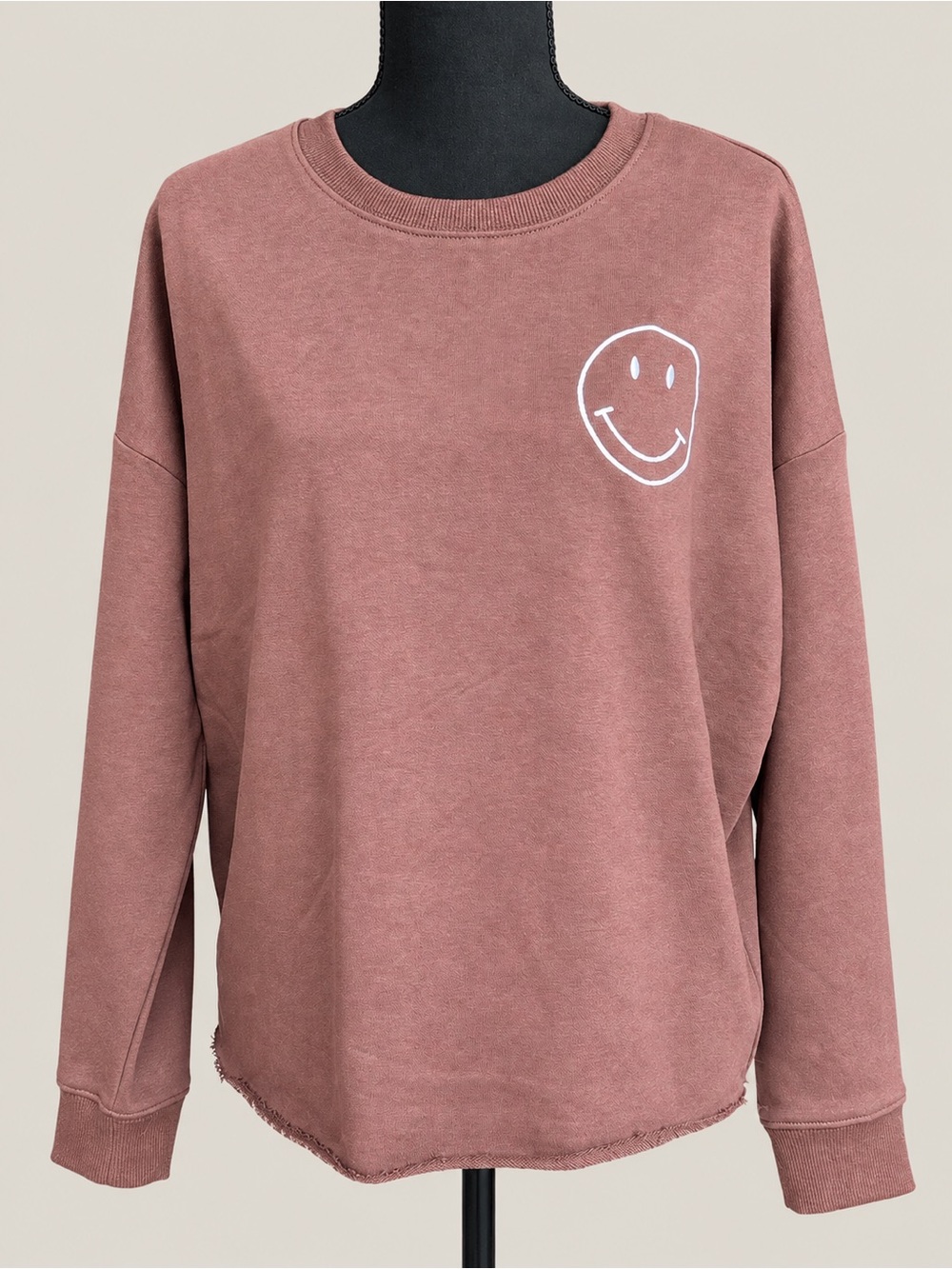Newbury Kustom Smiley Face Oversized Sweatshirt Brown M NWOT